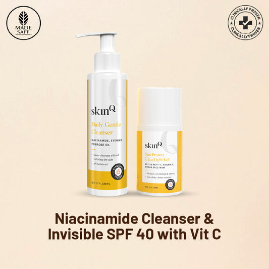 Sun Protect Ultra Light Gel & Daily Gentle Cleanser Combo | SPF 40 Gel-based Sunscreen & Niacinamide Face Wash for Men and Women