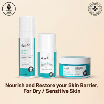 Dry Skin Care Combo | Gentle Dry Skincare Product Formula | Hydrate Serum, Hydrate & Nourish Mask, Moisture Balm