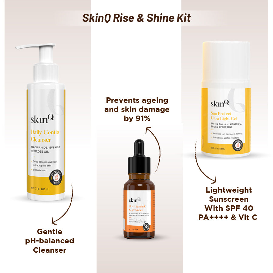 Rise & Shine Kit | Includes Daily Glow Cleanser, Vitamin C Glow Serum, and Sunscreen Gel | Best Skincare Sets for Normal Skin