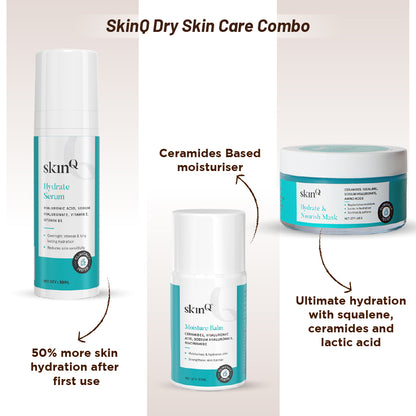 Dry Skin Care Combo | Gentle Dry Skincare Product Formula | Hydrate Serum, Hydrate & Nourish Mask, Moisture Balm