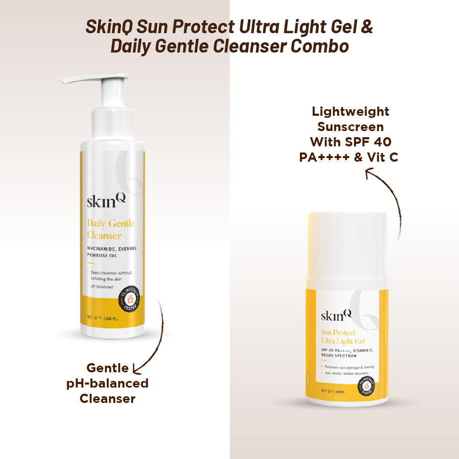 Sun Protect Ultra Light Gel & Daily Gentle Cleanser Combo | SPF 40 Gel-based Sunscreen & Niacinamide Face Wash for Men and Women