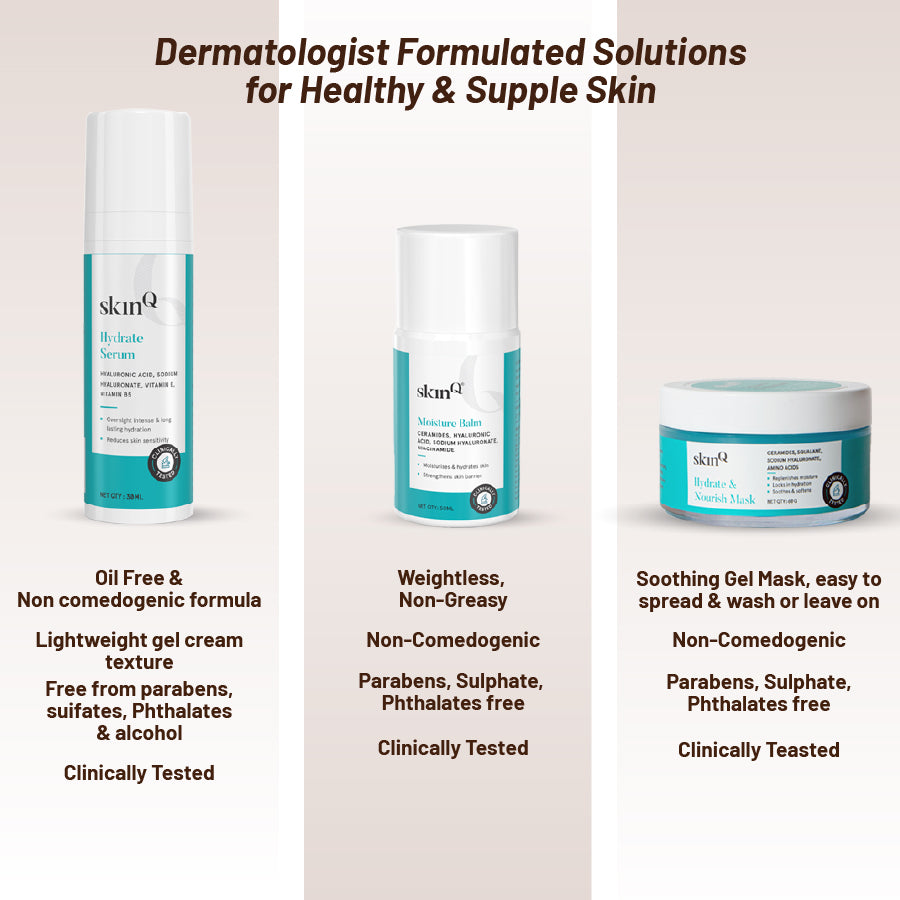 Dry Skin Care Combo | Gentle Dry Skincare Product Formula | Hydrate Serum, Hydrate & Nourish Mask, Moisture Balm