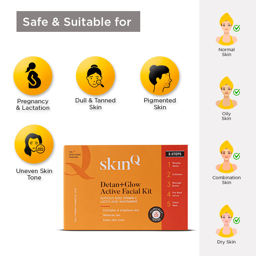 Detan+Glow Active Facial Kit - Anti Tan & Anti Pigmentation Facial Kit - SkinQ