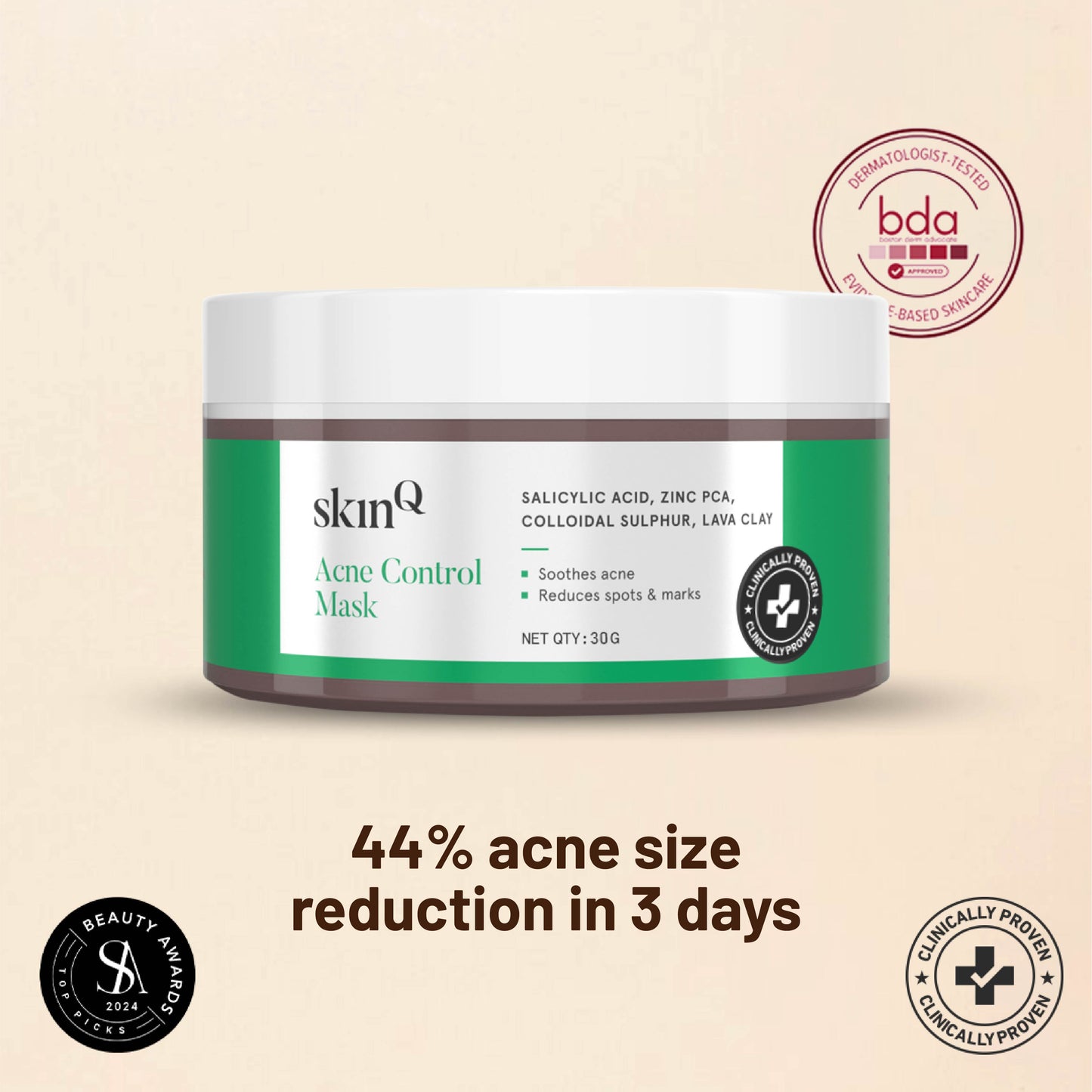 Acne Control Mask | Salicylic Acid Face Mask For Acne Prone Skin | Clears Blemishes, Reduces Breakouts | Face Mask for Women and Men