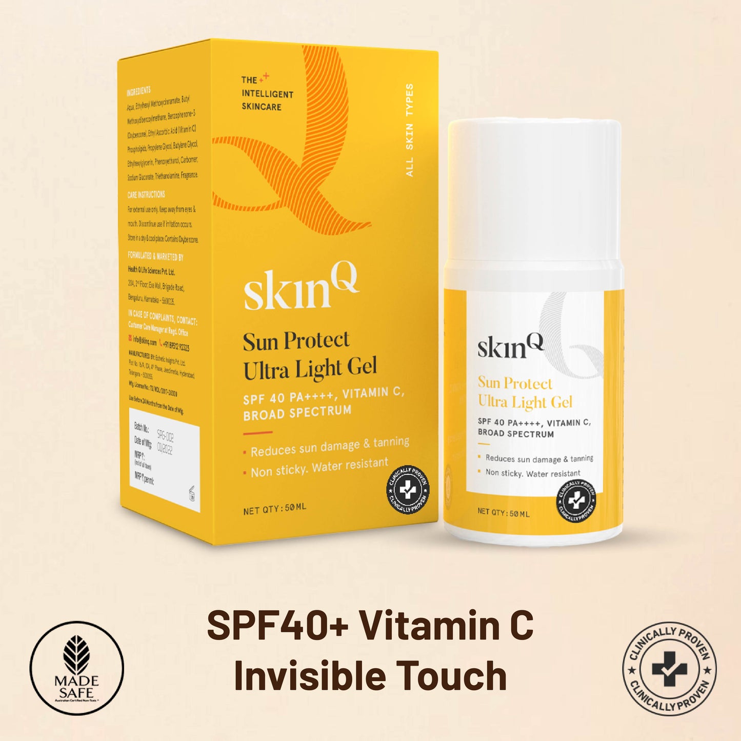 Sun Protect Ultra Light Non-sticky Sunscreen Gel: SPF 40 PA++++ | Vitamin C Sunscreen Gel | Broad Spectrum UVA and UVB Protection