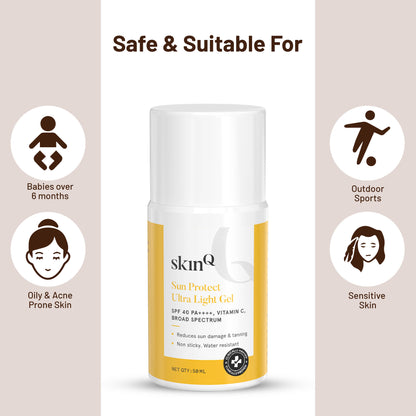 Sun Protect Ultra Light Non-sticky Sunscreen Gel: SPF 40 PA++++ | Vitamin C Sunscreen Gel | Broad Spectrum UVA and UVB Protection