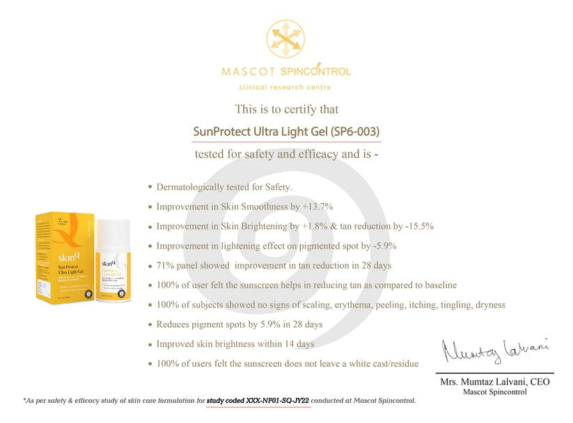 SkinQ Best Certified Gel Sunscreen - Water-Resistant & Sweat-Resistant Formula